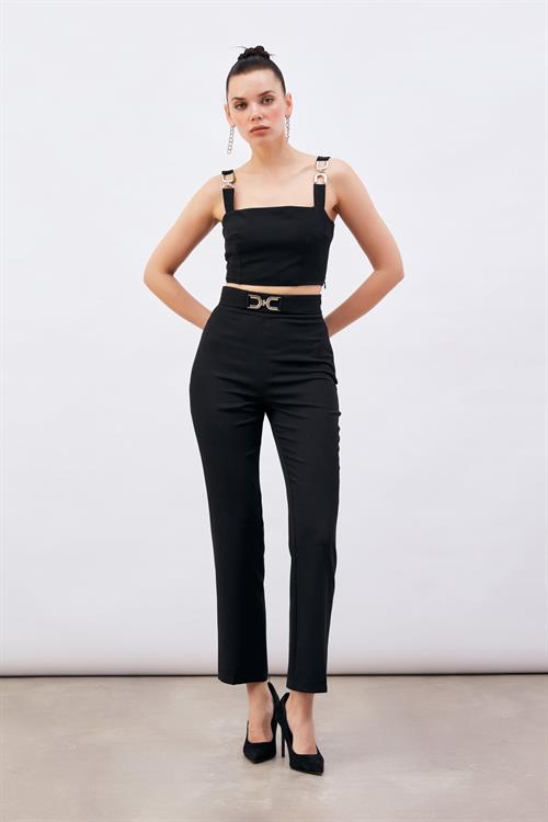 Wholesale Womens Black Trousers with Accessory Detail