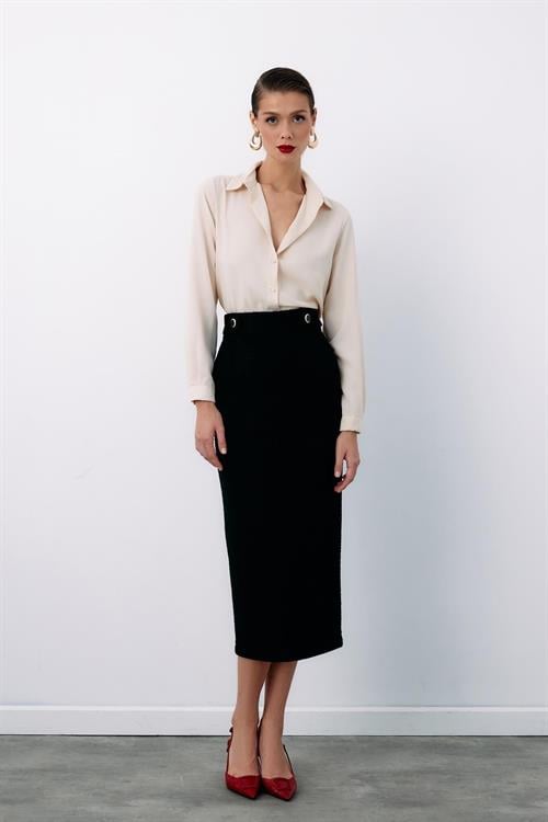 Wholesale Womens Black Tweed Midi Skirt