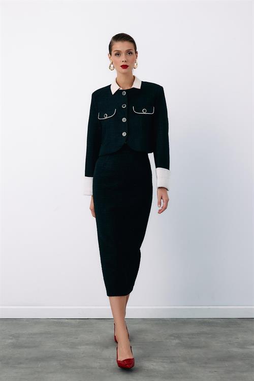 Wholesale Womens Black Tweed Midi Skirt