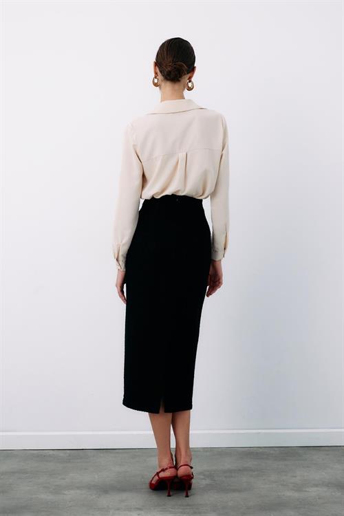 Wholesale Womens Black Tweed Midi Skirt