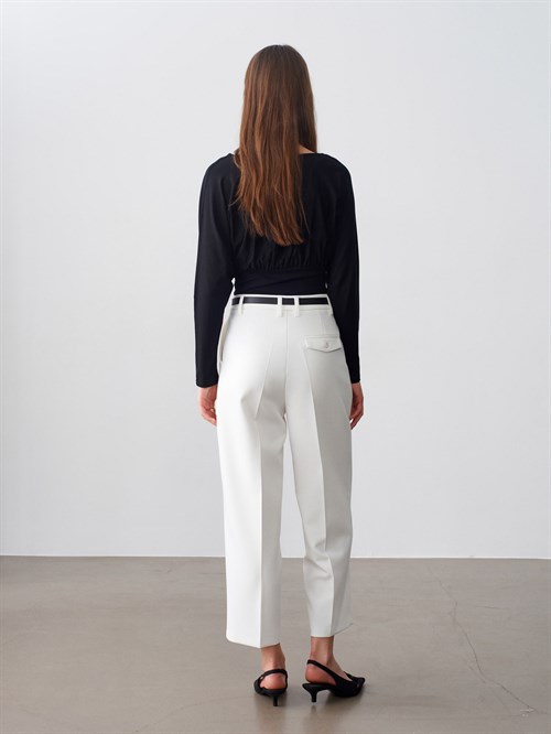 Wholesale Womens Black V-Neck Batwing Top with Underbust Gathering