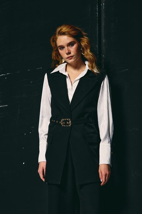 Wholesale Womens Black Waistcoat with Belt