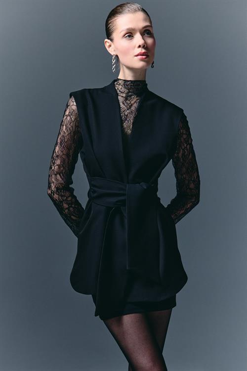 Wholesale Womens Black Waistcoat with Belt