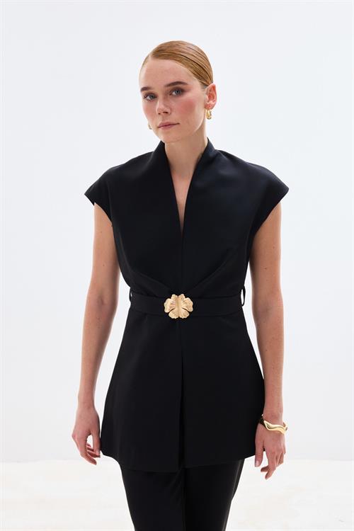 Wholesale Womens Black Waistcoat with Belt