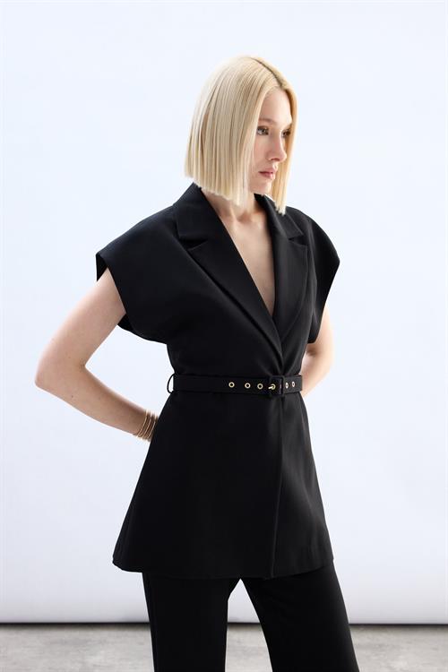 Wholesale Womens Black Waistcoat with Belt