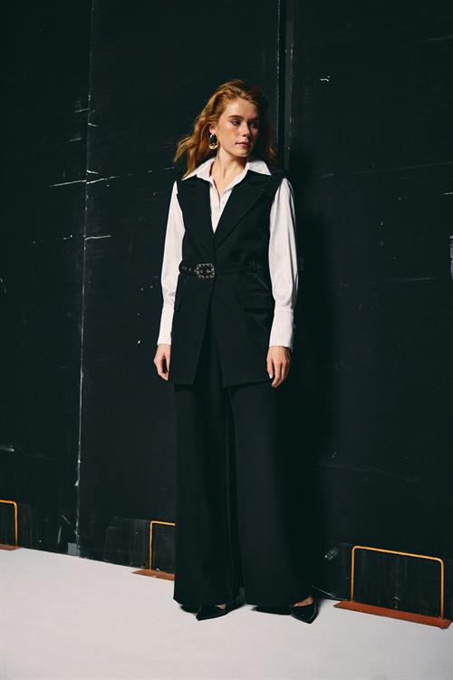 Wholesale Womens Black Waistcoat with Belt