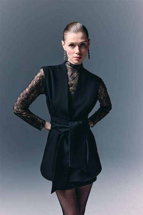 Wholesale Womens Black Waistcoat with Belt