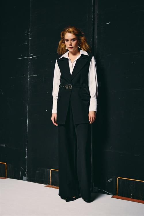 Wholesale Womens Black Waistcoat with Belt