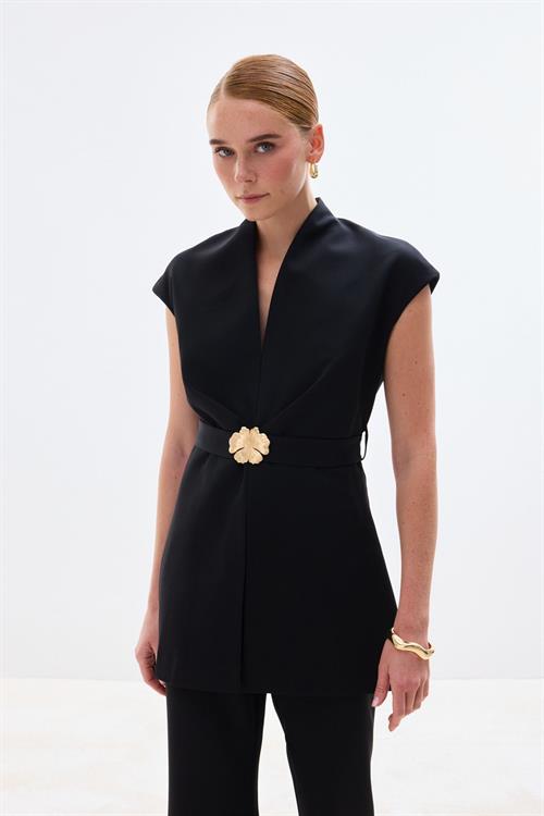 Wholesale Womens Black Waistcoat with Belt