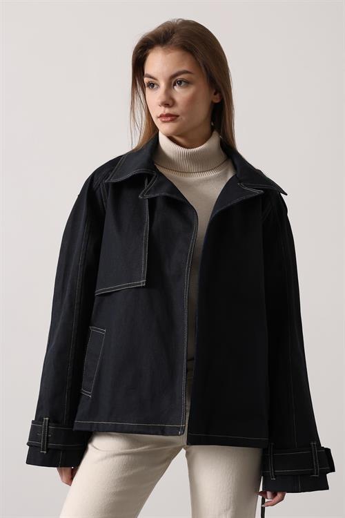 Wholesale Womens Black Washed Effect Denim Jacket with Belt