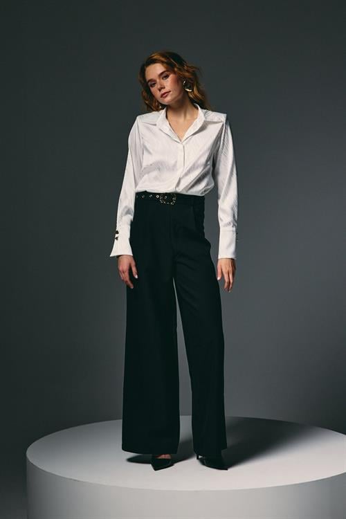 Wholesale Womens Black Wide-Leg Trousers with Belt