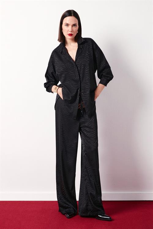 Wholesale Womens Black Zebra Patterned Trousers with Elastic Waist