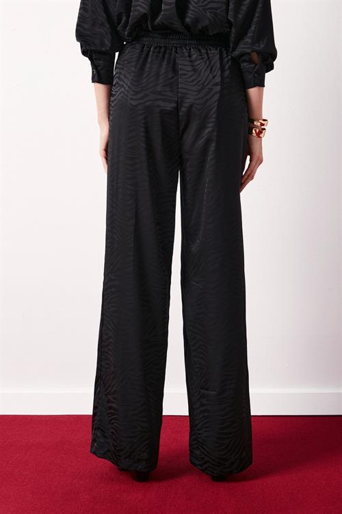 Wholesale Womens Black Zebra Patterned Trousers with Elastic Waist