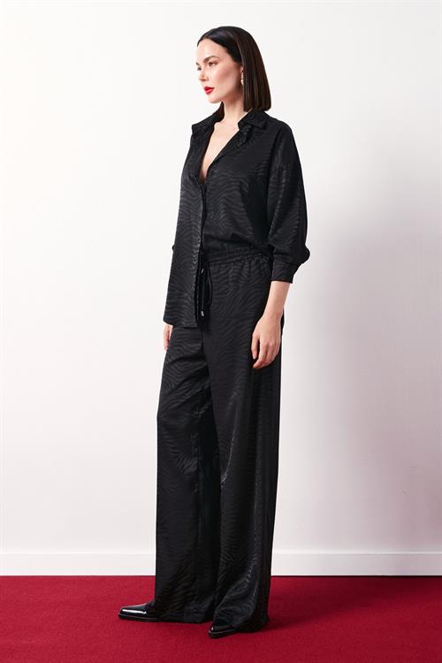 Wholesale Womens Black Zebra Patterned Trousers with Elastic Waist