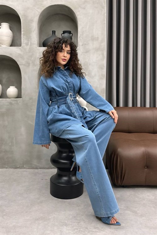 Wholesale Womens Blue Denim Two-Piece Hijab Set