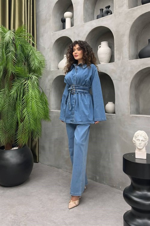 Wholesale Womens Blue Denim Two-Piece Hijab Set