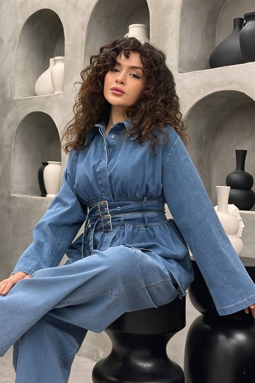 Wholesale Womens Blue Denim Two-Piece Hijab Set