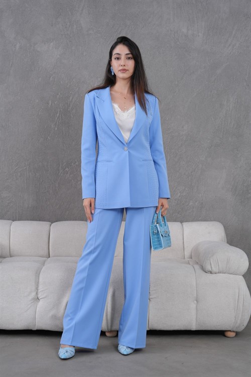 Wholesale Womens Blue Plus Size Two-Piece Suit 