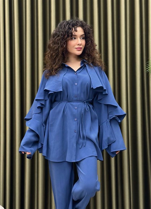 Wholesale Womens Blue Two-Piece Hijab Set