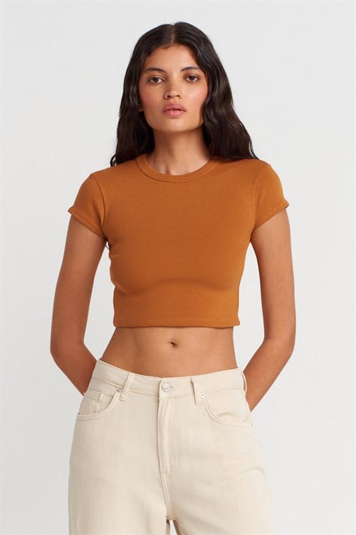 Wholesale Womens Brick Crew-Neck Crop T-shirt