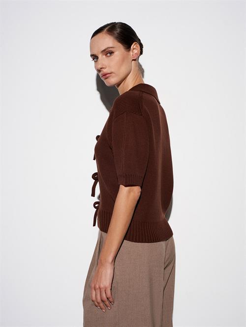 Wholesale Womens Brown Bow-Tie Knit Cardigan