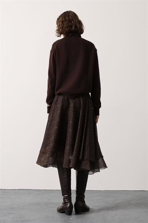 Wholesale Womens Brown Chiffon Layered Midi Skirt