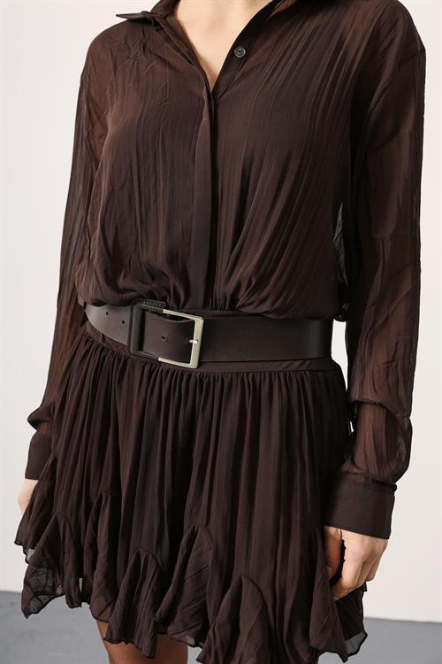 Wholesale Womens Brown Chiffon Mini Dress with Belt