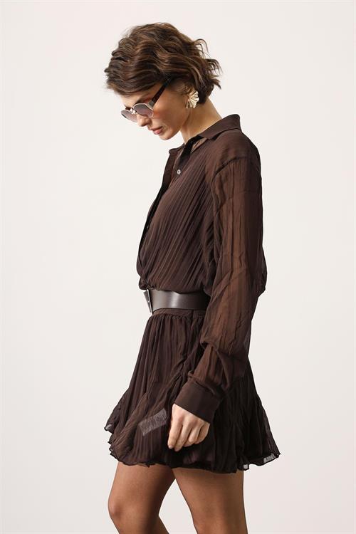 Wholesale Womens Brown Chiffon Mini Dress with Belt