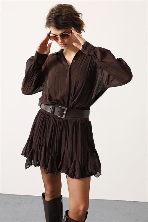 Wholesale Womens Brown Chiffon Mini Dress with Belt