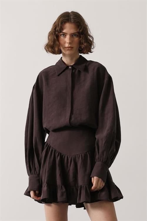 Wholesale Womens Brown Corset-Waist Ruffled Mini Skirt