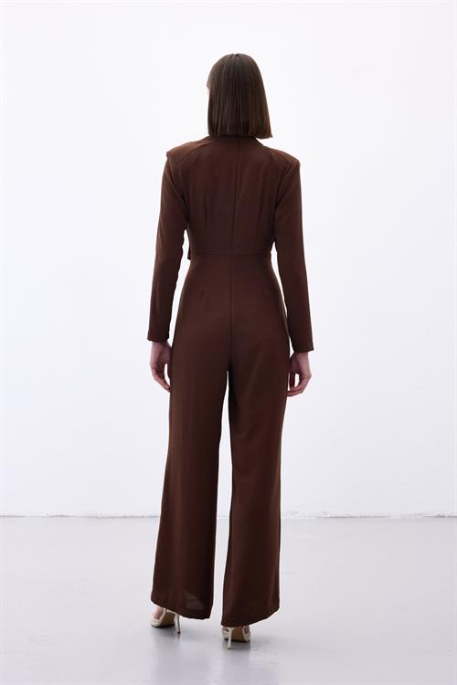 Wholesale Womens Brown Crepe Jumpsuit with Bow Accessory