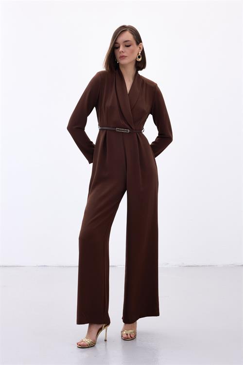 Wholesale Womens Brown Crepe Jumpsuit with Belt