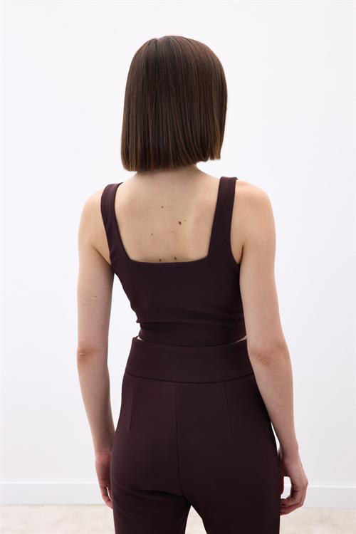 Wholesale Womens Brown Crop Top with Front V-Shape Accessory