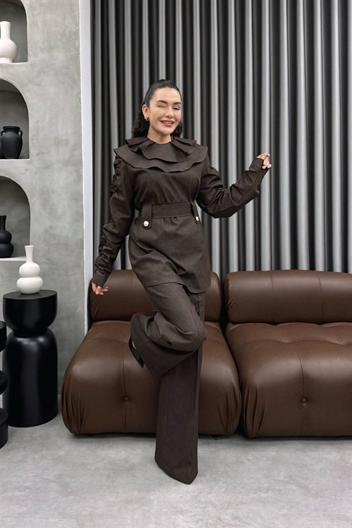 Wholesale Womens Brown Denim Two-Piece Hijab Set