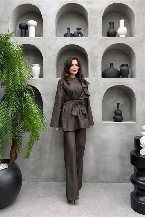 Wholesale Womens Brown Denim Two-Piece Hijab Set