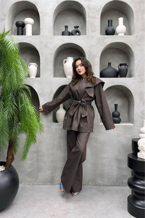 Wholesale Womens Brown Denim Two-Piece Hijab Set