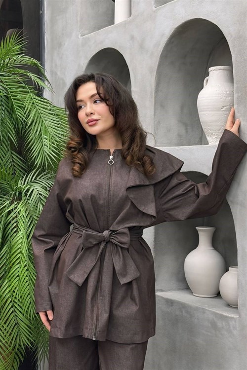 Wholesale Womens Brown Denim Two-Piece Hijab Set