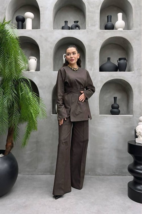 Wholesale Womens Brown Denim Two-Piece Hijab Set