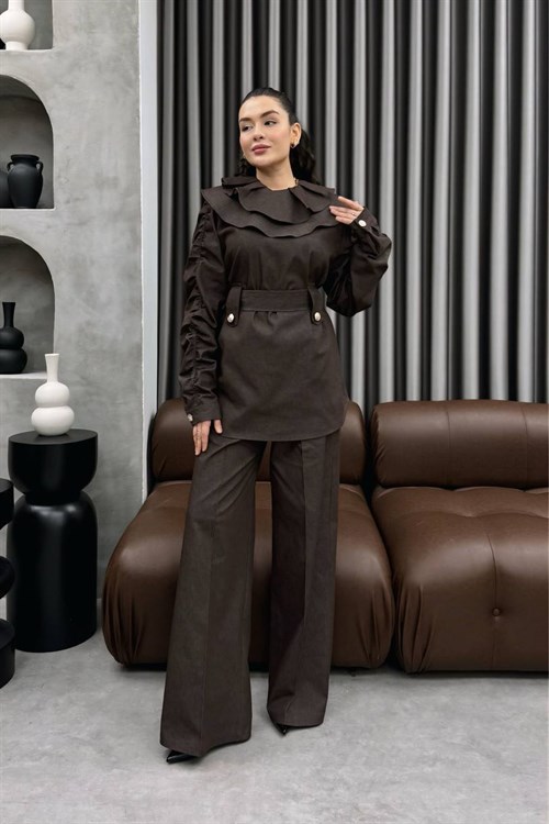Wholesale Womens Brown Denim Two-Piece Hijab Set