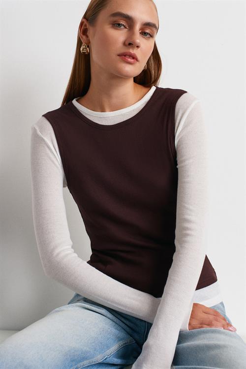 Wholesale Womens Brown Double Layer Cotton Blouse