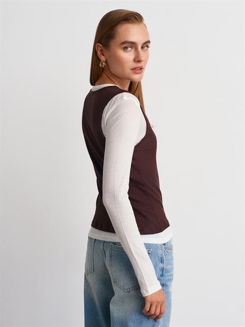 Wholesale Womens Brown Double Layer Cotton Blouse