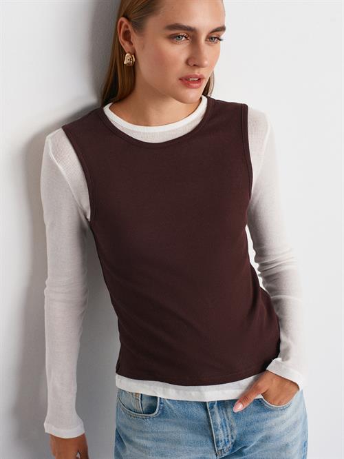 Wholesale Womens Brown Double Layer Cotton Blouse