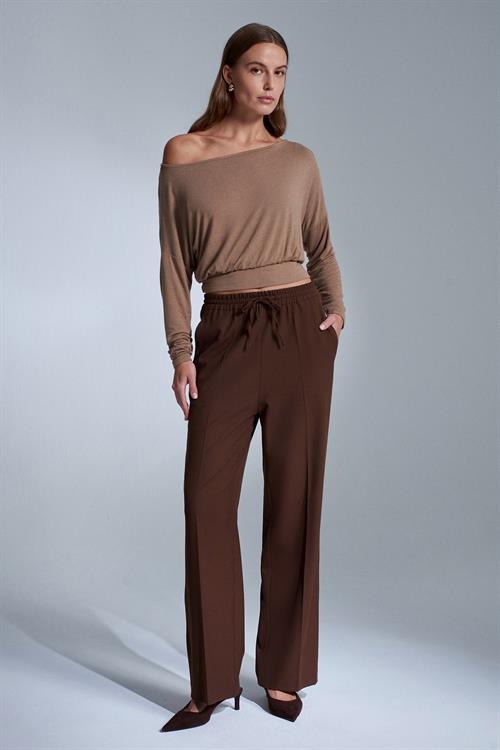 Wholesale Womens Brown Elastic Waist Trousers