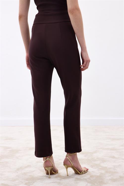 Wholesale Womens Brown High-Waist Trousers with Front V-Shaped Accessory