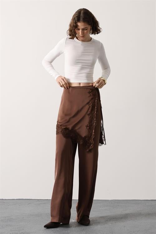 Wholesale Womens Brown Lace Detailed Trousers