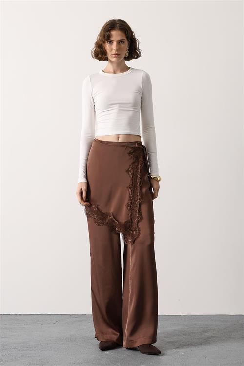Wholesale Womens Brown Lace Detailed Trousers