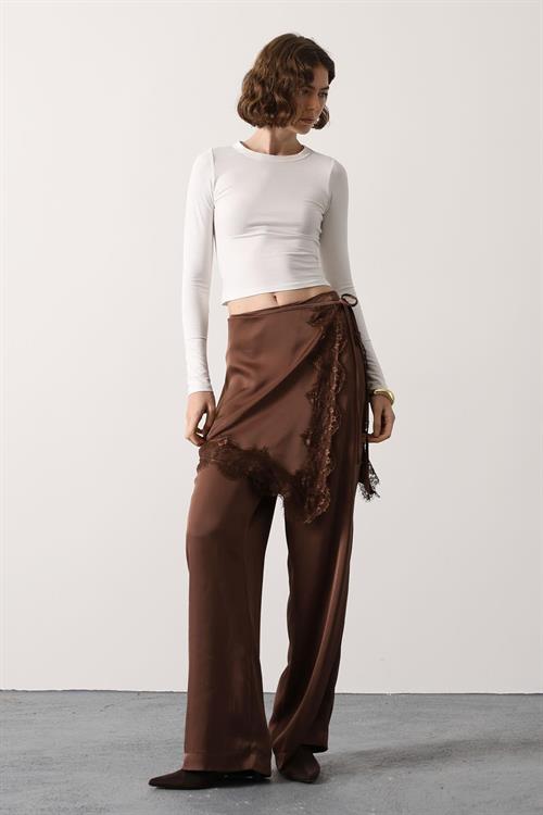 Wholesale Womens Brown Lace Detailed Trousers