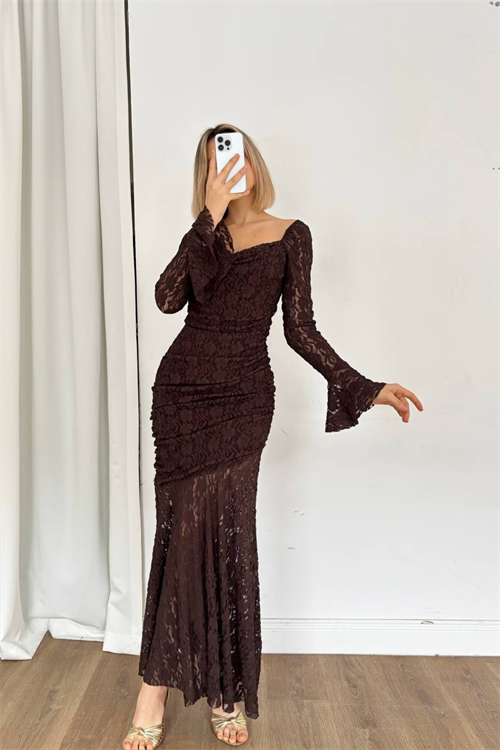 Wholesale Womens Brown Lace Maxi Dress