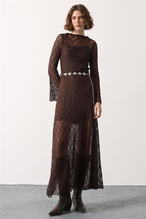 Wholesale Womens Brown Lace Maxi Dress