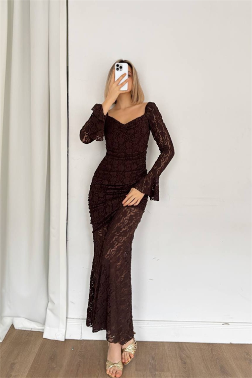 Wholesale Womens Brown Lace Maxi Dress